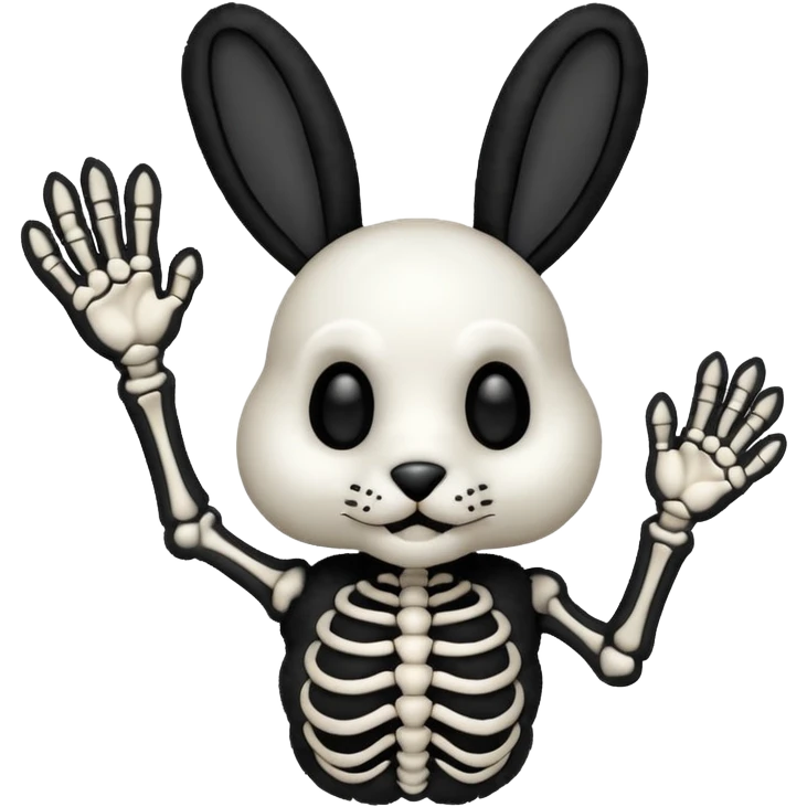Emoji tête de peluche Lapin squelette noire qui fait bonjour de la main  emoji