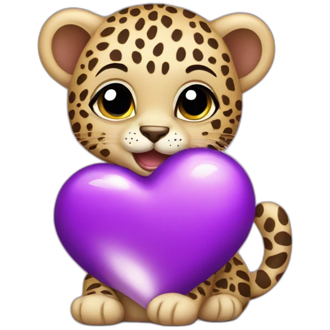 Baby leopard holding a purple heart  emoji