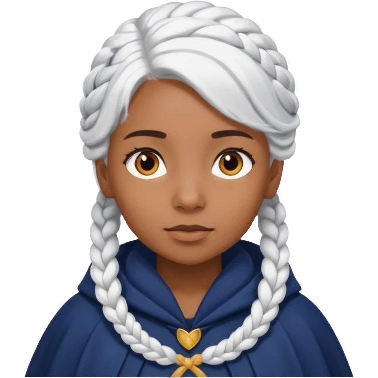 braid white hair, brown skin girl, navy cloak emoji