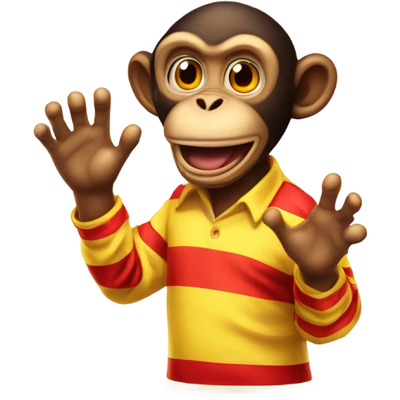 Evil red glowing eyed Monkey clapping hands wearing a yellow and red stripped shirt  emoji