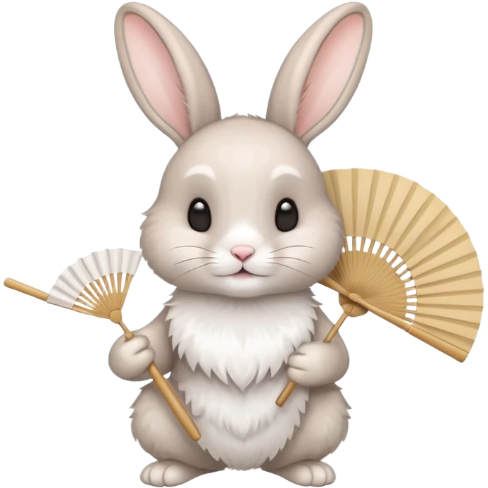 A rabbit hold a folding fan playfully emoji
