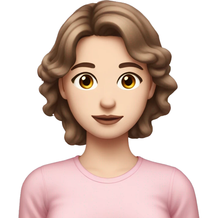  girl with brown hair and light fair pale skin in pink shirt coquette aesthetic  emoji