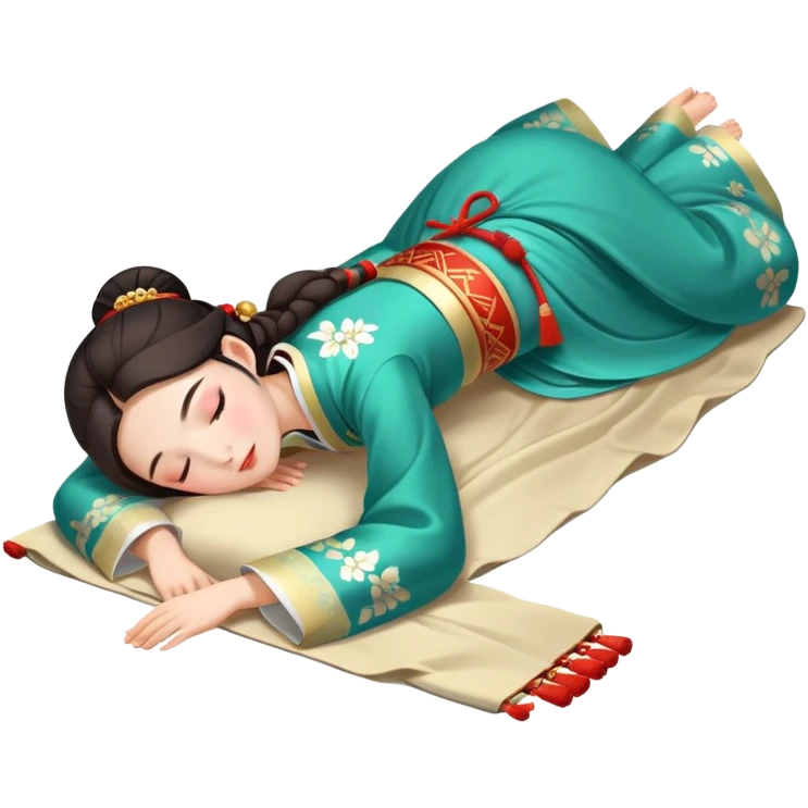 Beautiful girl in Hanfu lying on the ground sleeping emoji