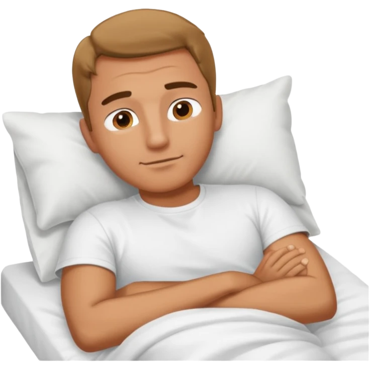 Homem deitado na cama sem coberto emoji