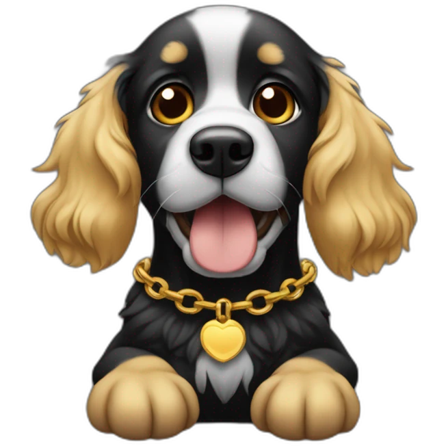 cachorra preta com dourado com pelo arrepiado e olhos castanhos escuros emoji