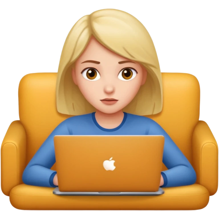 A girl is lying on the couch with a laptop, working emoji