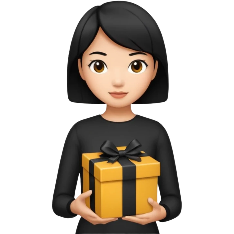 asian woman short hair tanned, holding with black present - emoji style emoji