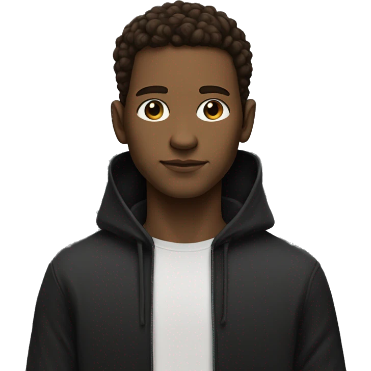 half human with brown flowed back hair and half ai robot that looks cool wearing a black hoodie emoji