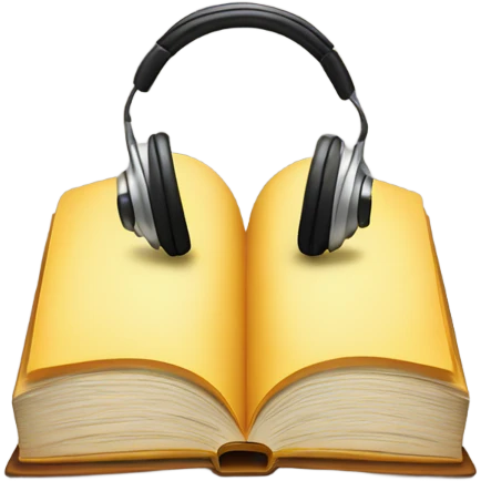 An iPhone-style emoji of a book wearing headphones. emoji