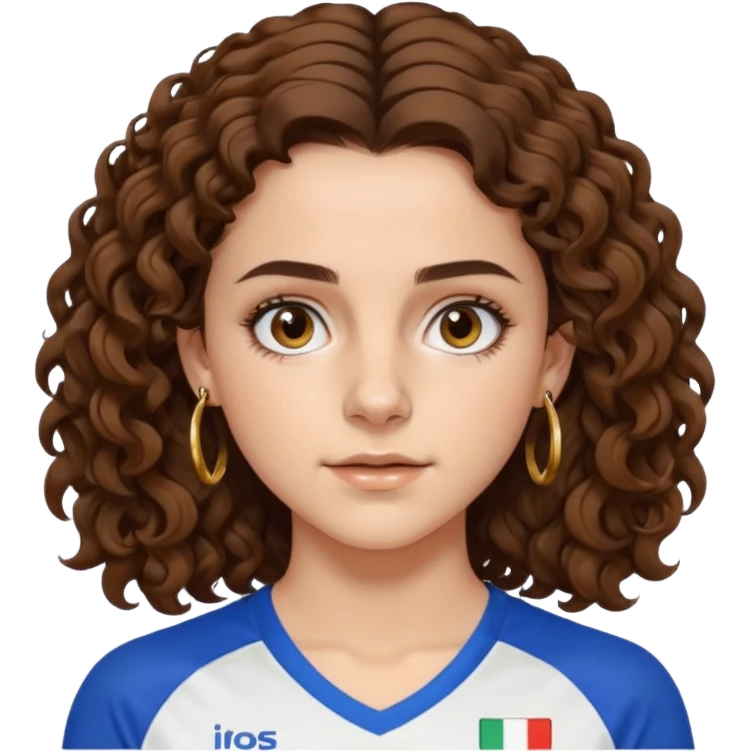 very beautiful italian girl, dark brown eyes, looking like Emma Watson, with curly and big volume very bright brown hair, and a golden piercing ring in nose on left side, doing sports

 emoji
