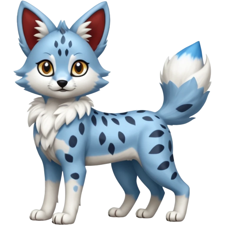 Blue cute adorable serval-Lycanroc-wolf-fusion-hybrid, full body emoji