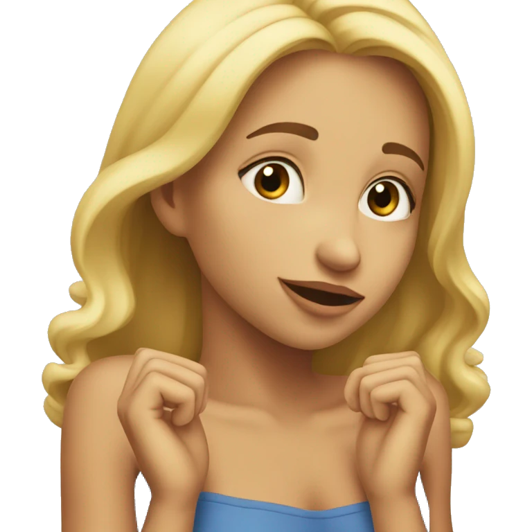Blonde girl with her hands under her chin, praising emoji
