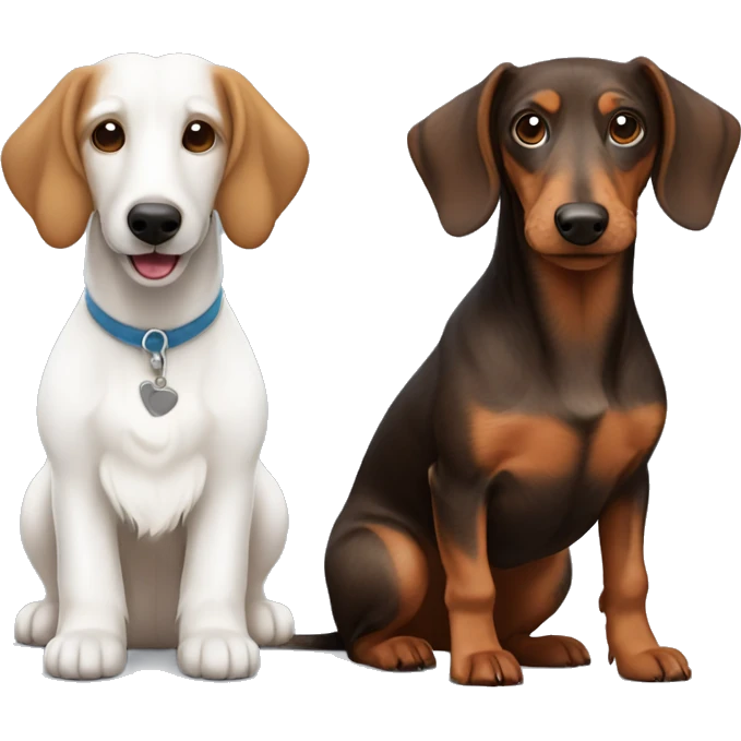 Hairy white terrier dog and smooth coat brown dachshund dog friends emoji