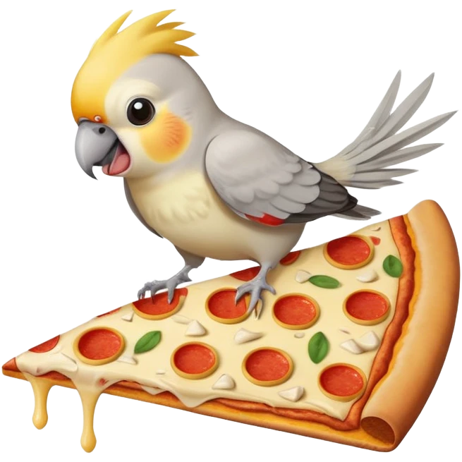cockatiel bird biting a slice of pizza emoji