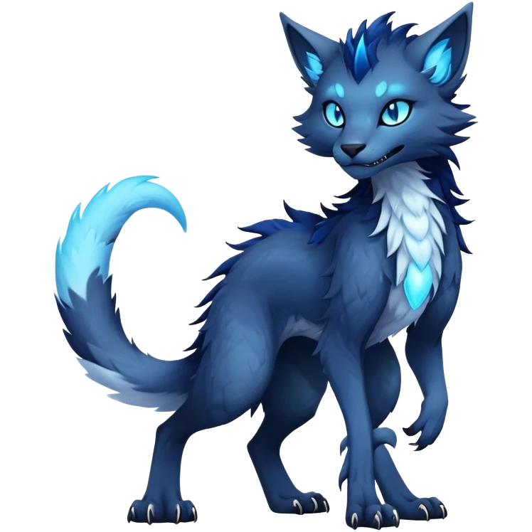 dark cool edgy fantasy ethereal feline-vernid-sergal-fursona animal creature with a tufted tail full body emoji