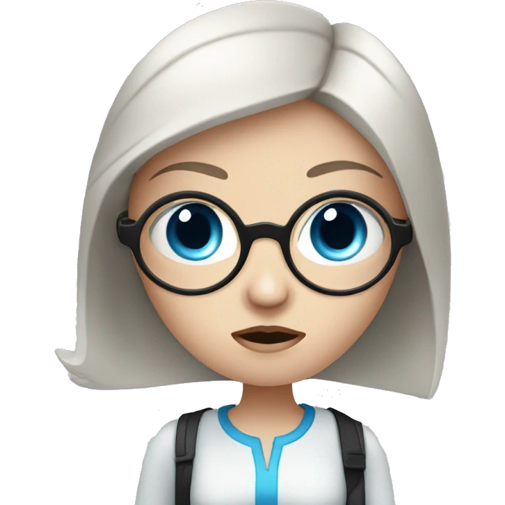 white girl with black hair and blue eyes with magnifying glass and a suspicious look emoji