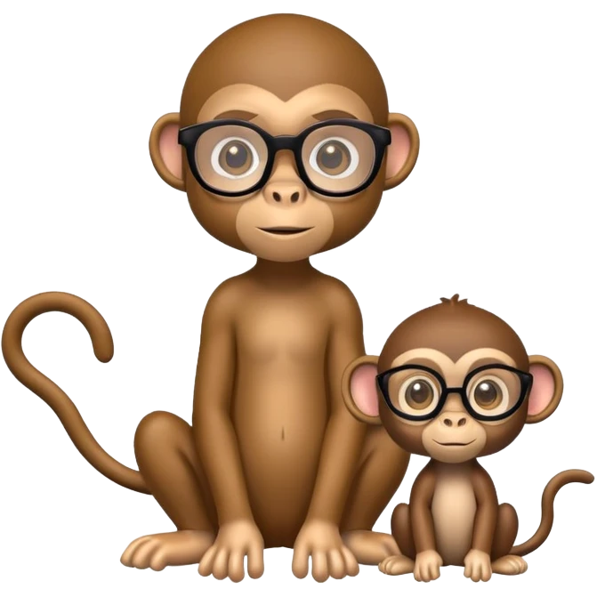 two toys monkeys: female and male. female has big eyes and light skin, the male has normal eyes, glasses and brown skin emoji