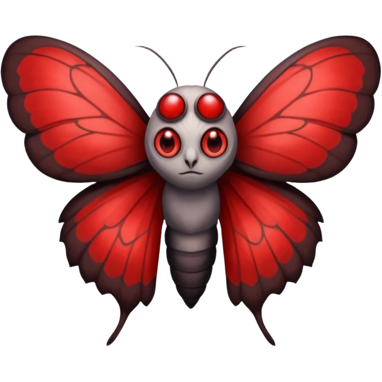 Create a scary emoji of the mothman with bright red eyes and as depicted in the legend. Make it less bird like and more Moth / Human hybrid- Human with Moth wings and Eyes emoji