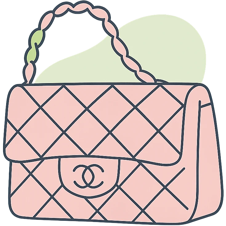 a pink Chanel purse, soft and abstract emoji