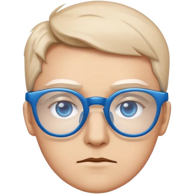 Eyes with a focused expression, wearing blue glasses. Minimalist, modern emoji-style design, symbolizing attention and careful consideration. emoji