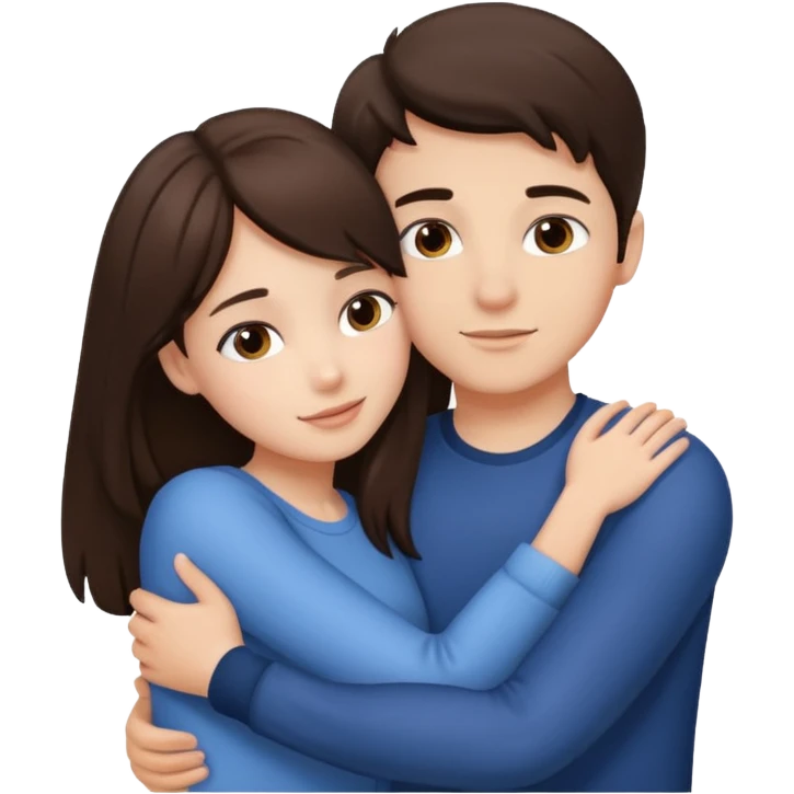 Brunette girl and brunette boy hugging  emoji