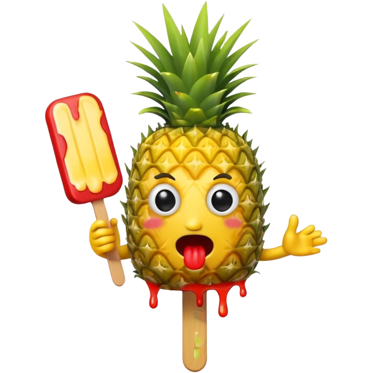 A pineapple with a crazy face eating a popsicle emoji