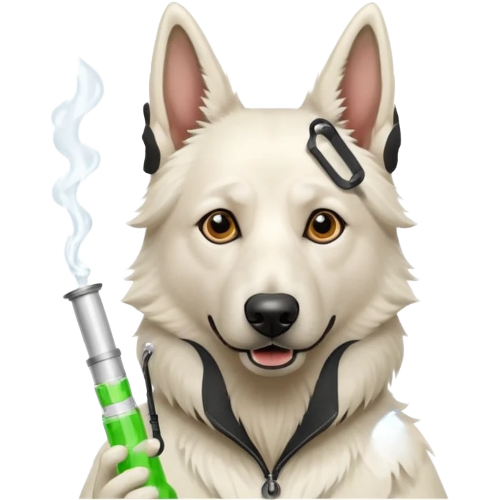 White belgian Shepard with bong emoji