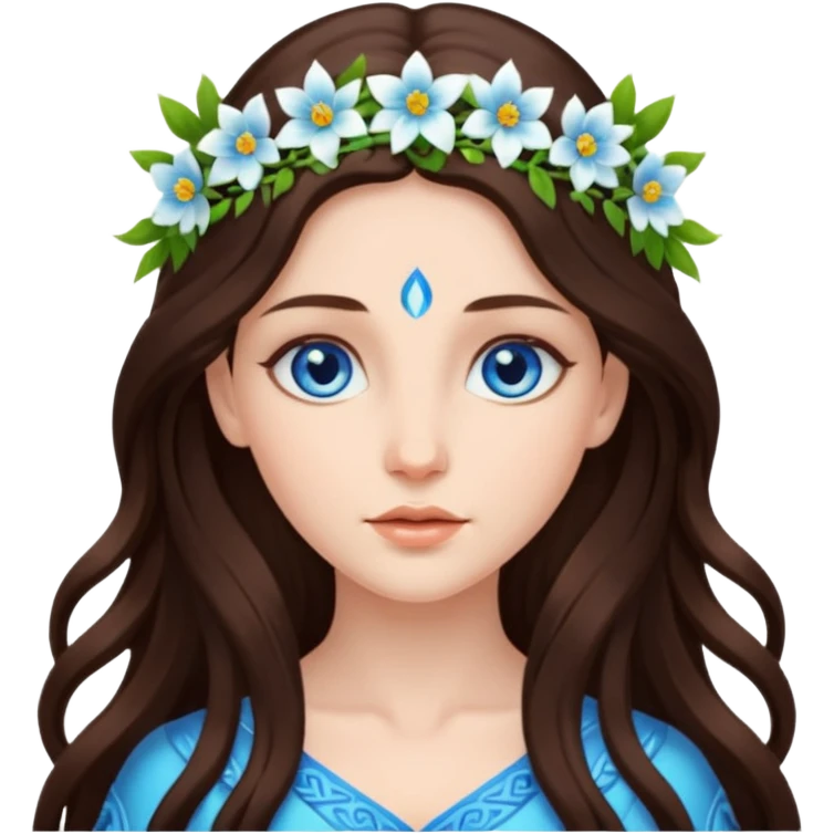 Spring goddess long brunette hair blue eyes emoji