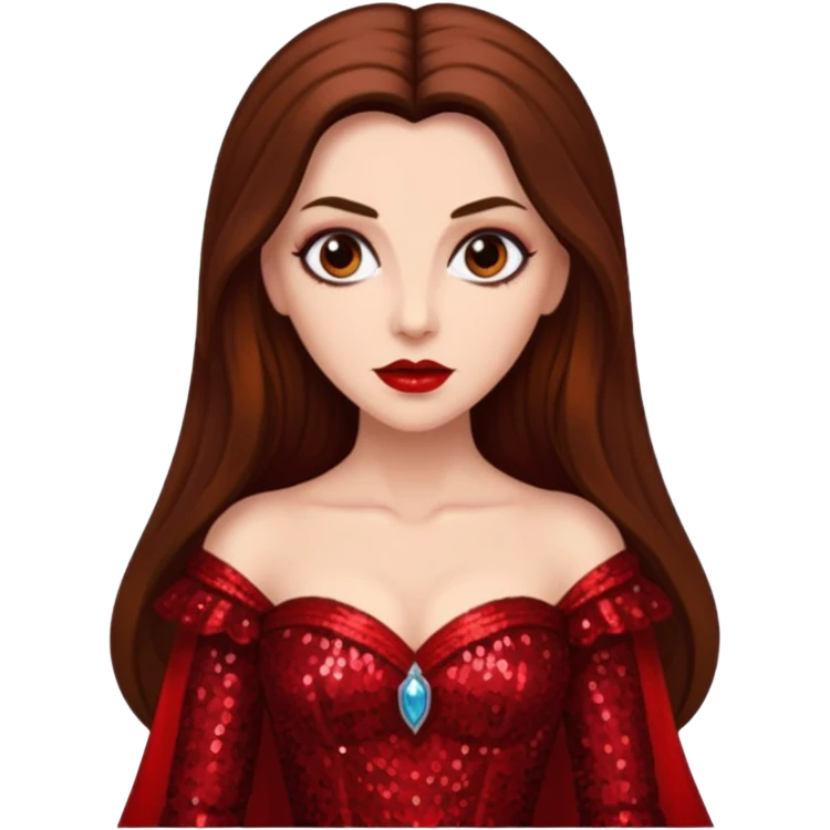 Countess Dracula with long brown hair, red sequin outfit emoji