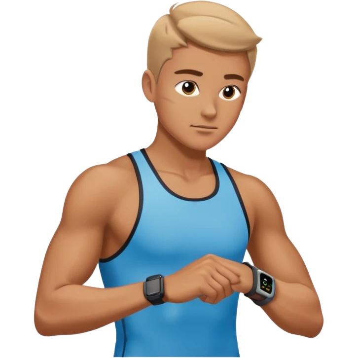An athlete looking at their smart watch after running emoji