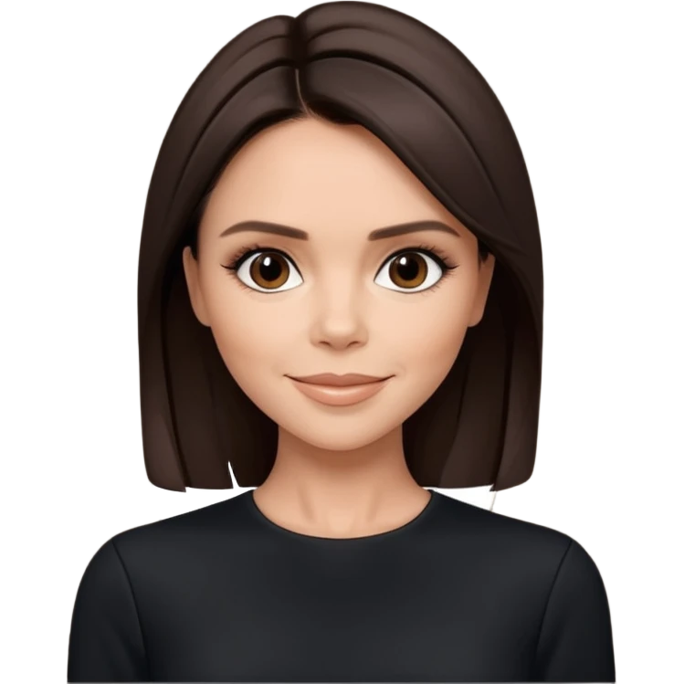 Victoria Beckham with dark brown hair, black outfit emoji