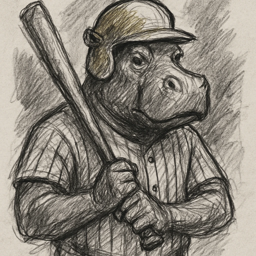 hippo holding a baseball bat, wearing a yellow helmet, pinstripes outfit emoji