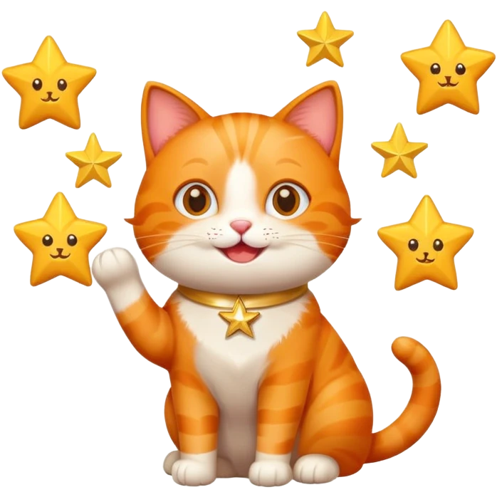 Happy orange Cat holding 5 stars  emoji