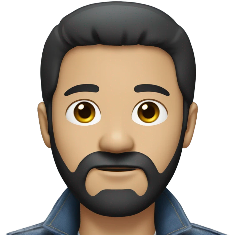 person with a black beard. Without mustache. No beard between nose and mouth. White skin tone. Nice black hair. Denim dark blue jacket emoji