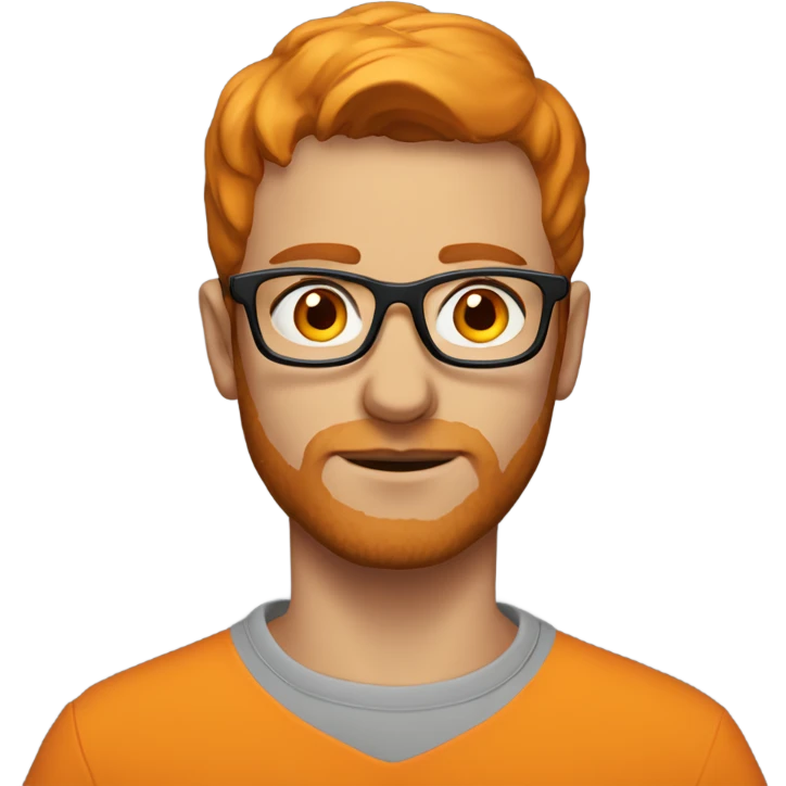 A young Central European man with short hair, an orange beard, glasses with orange lenses, and clasped hands. emoji