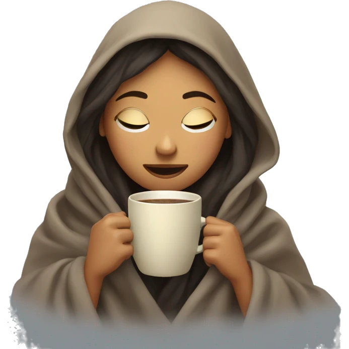 girl inside a blanket sipping coffee eyes closed emoji