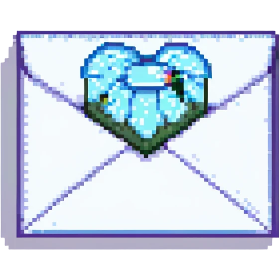 a letter being placed inside an envelope, pixel art style emoji