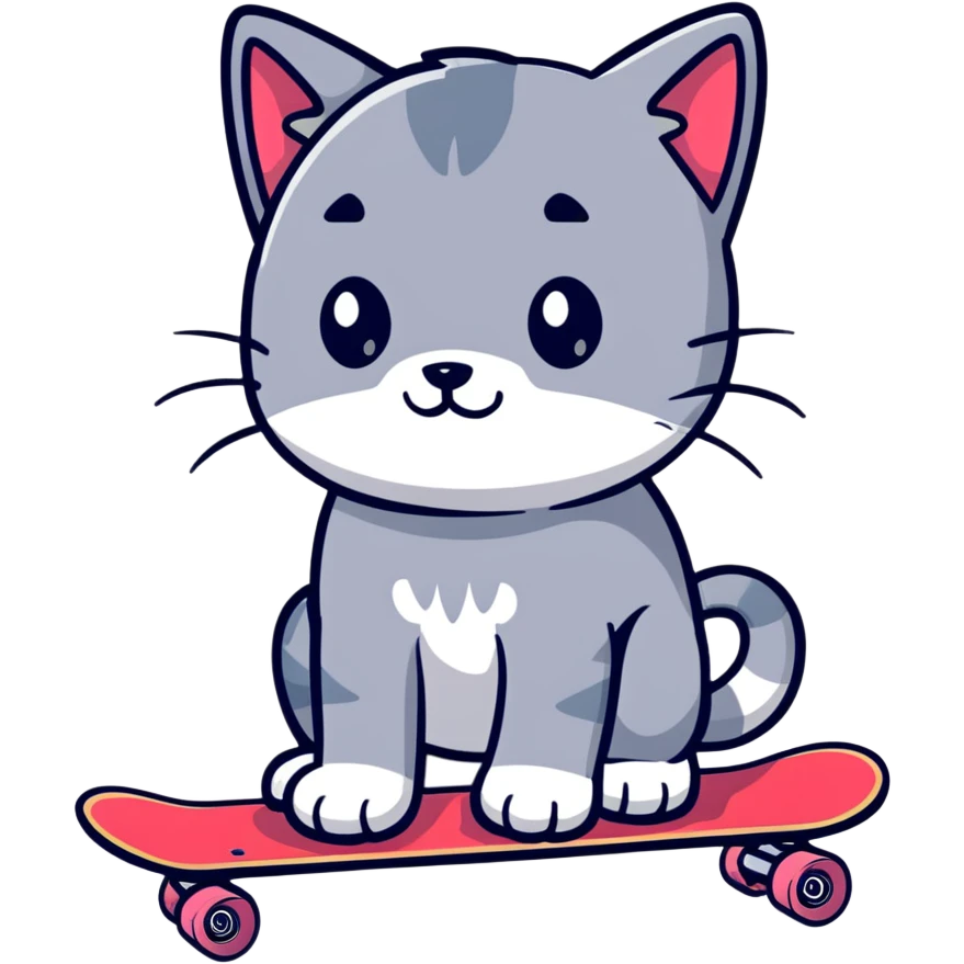Giant grey kitten on a skateboard  emoji