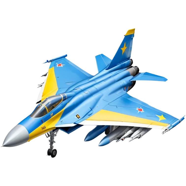 MiG-29 fighter jet with Ukrainian blue and yellow markings, military aircraft emoji