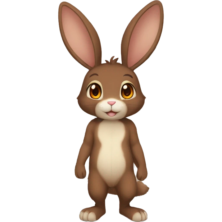 Anthro, Fur-Sona, Dark-Brown, Normal-type-Ground-type Tan-Rabbit-Fakémon with Dark-Red eyes, beige ears, beige belly, beige paws, beige feet, beige freckles, full body emoji