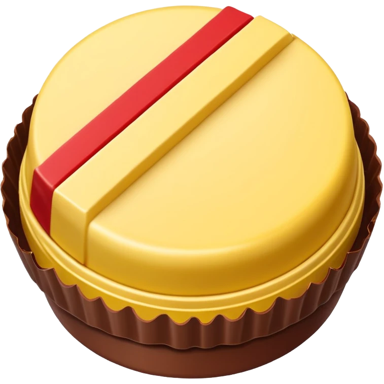 round chocolate bonbon with wafer center and yellow and red wrapper emoji