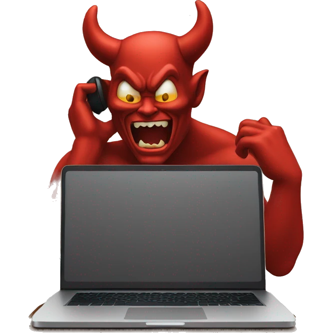 devil on the phone, in front of a laptop emoji