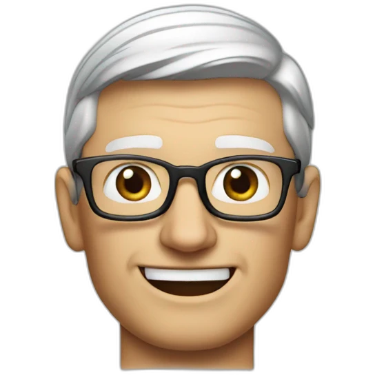 Tim Cook looking right and pointing right emoji
