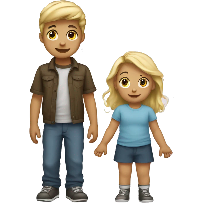 blond teenage girl with boy toddler, siblings emoji