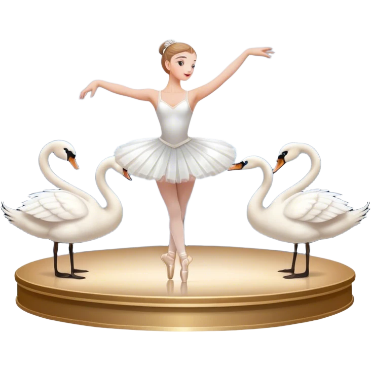 Icon for Ballet: The icon should evoke the grandeur of the Bolshoi Theater stage. a scene from Swan Lake, with a ballerina in a white tutu performing an elegant pose, surrounded by dramatic stage lighting and swan motifs. Transparent background. emoji
