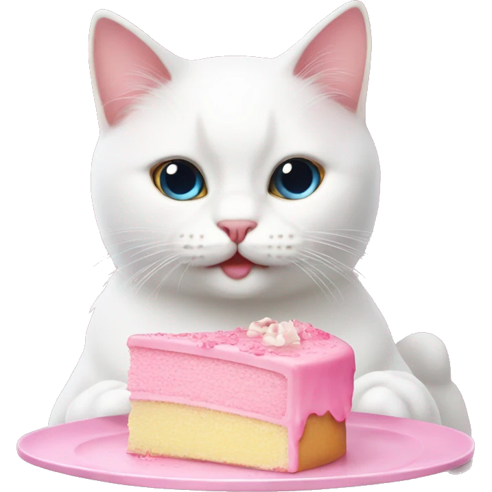 White cat eat pink cake emoji
