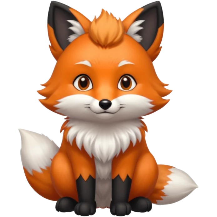 Floofy the Creampuff fox blackish gray fur color chubby Black paws orange color 3 tailsCrystals on the head, tails and Back emoji