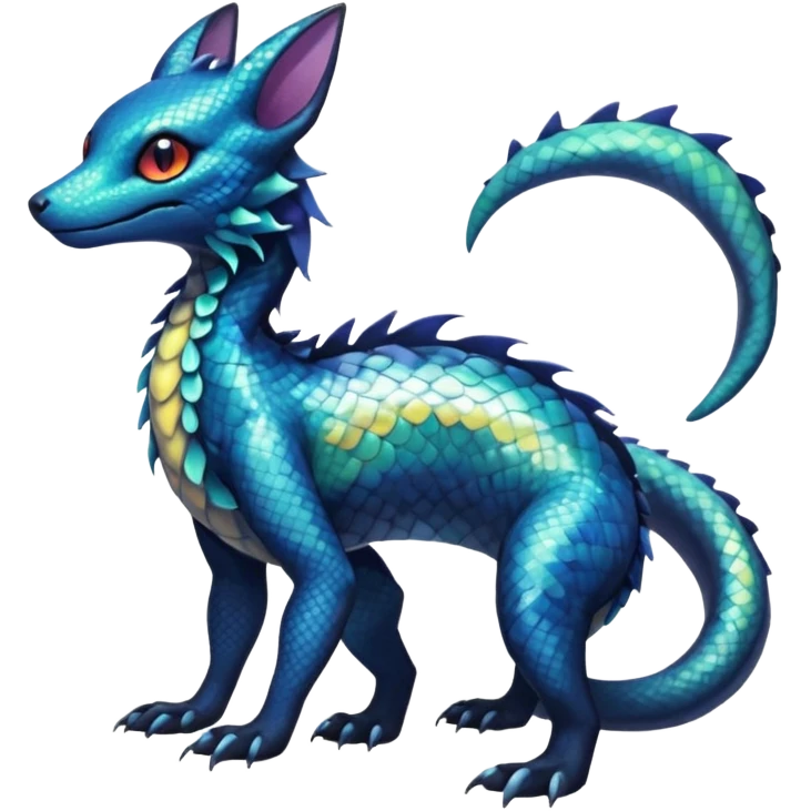 Anthropomorphic Scaley Shiny White Iridescent Colorful Exotic Salandit-Aurorus-Umbreon-Fakémon-hybrid-creature (full body)  emoji