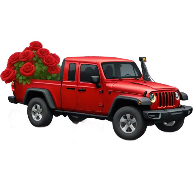 Realistic Red Jeep Gladiator with the truck bed full of roses. emoji