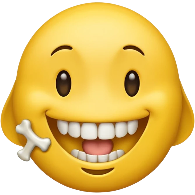 happy emoji with a yellow bone halfway out their mouth emoji